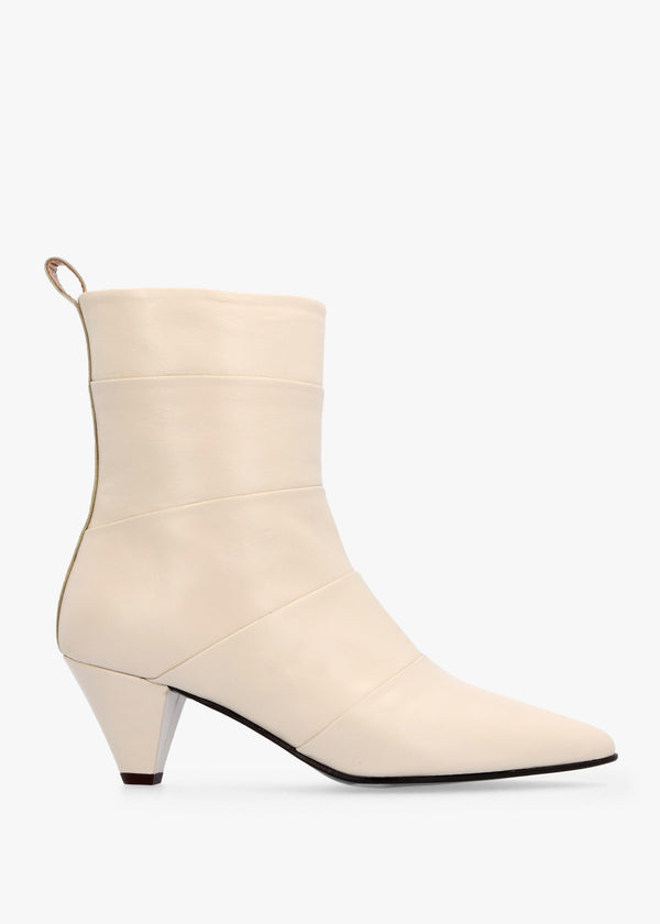 Napel Cream Leather Pannel Cone Heel Ankle Boots
