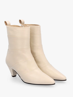 Napel Cream Leather Pannel Cone Heel Ankle Boots