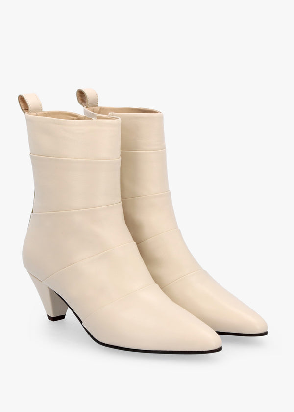 Napel Cream Leather Pannel Cone Heel Ankle Boots