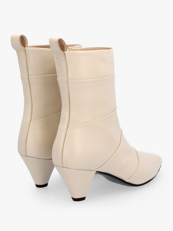 Napel Cream Leather Pannel Cone Heel Ankle Boots