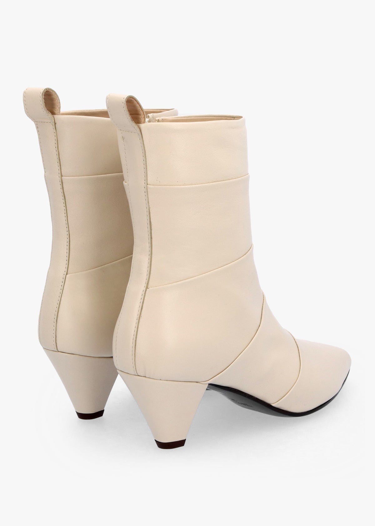 Napel Cream Leather Pannel Cone Heel Ankle Boots