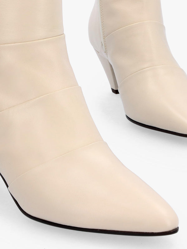 Napel Cream Leather Pannel Cone Heel Ankle Boots