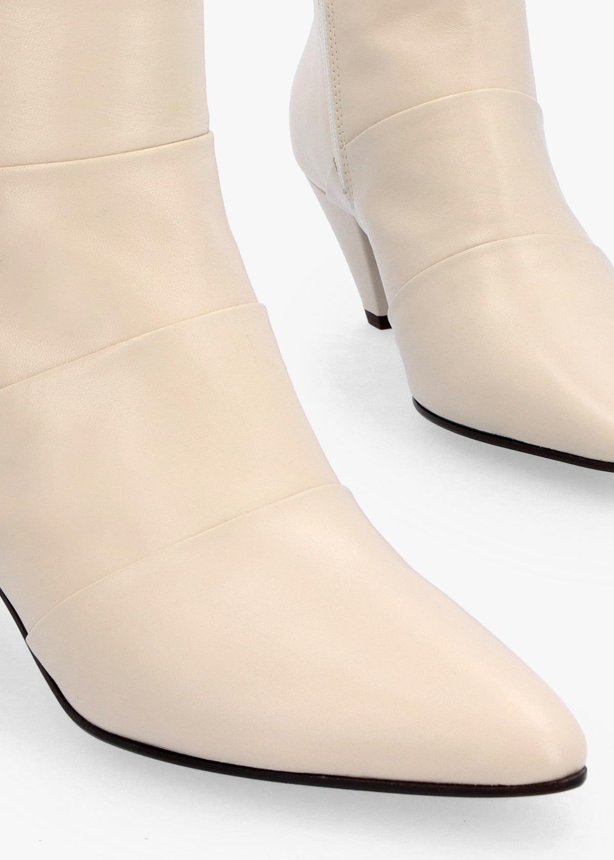 Napel Cream Leather Pannel Cone Heel Ankle Boots