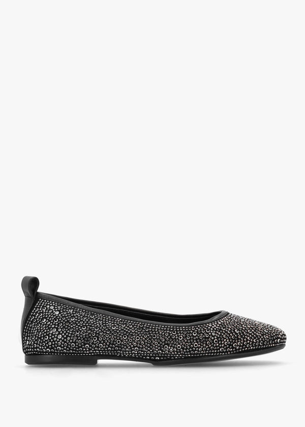 Edgie Black Suede Jewel Embellished Ballet Pumps