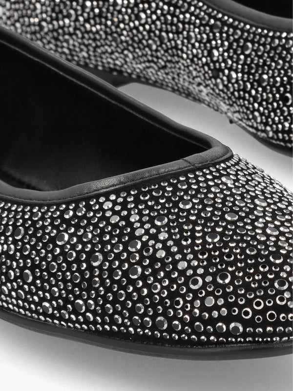 Edgie Black Suede Jewel Embellished Ballet Pumps