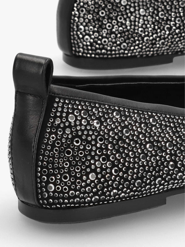 Edgie Black Suede Jewel Embellished Ballet Pumps