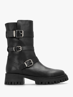 Niker Black Leather Tall Biker Boots