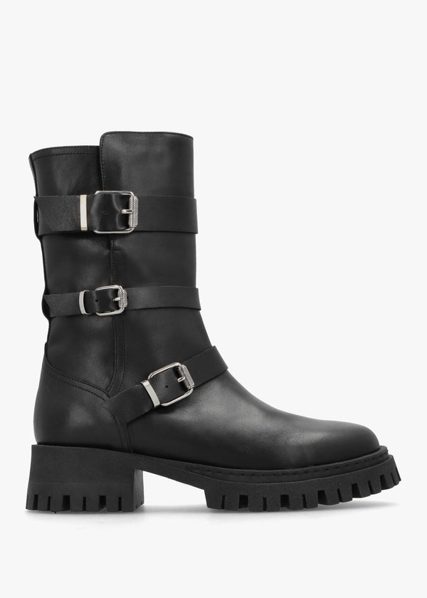 Niker Black Leather Tall Biker Boots