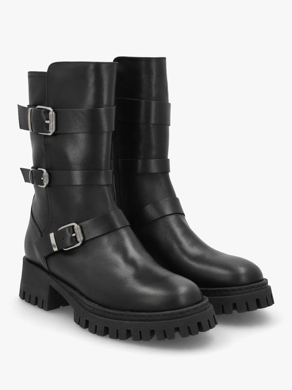 Niker Black Leather Tall Biker Boots