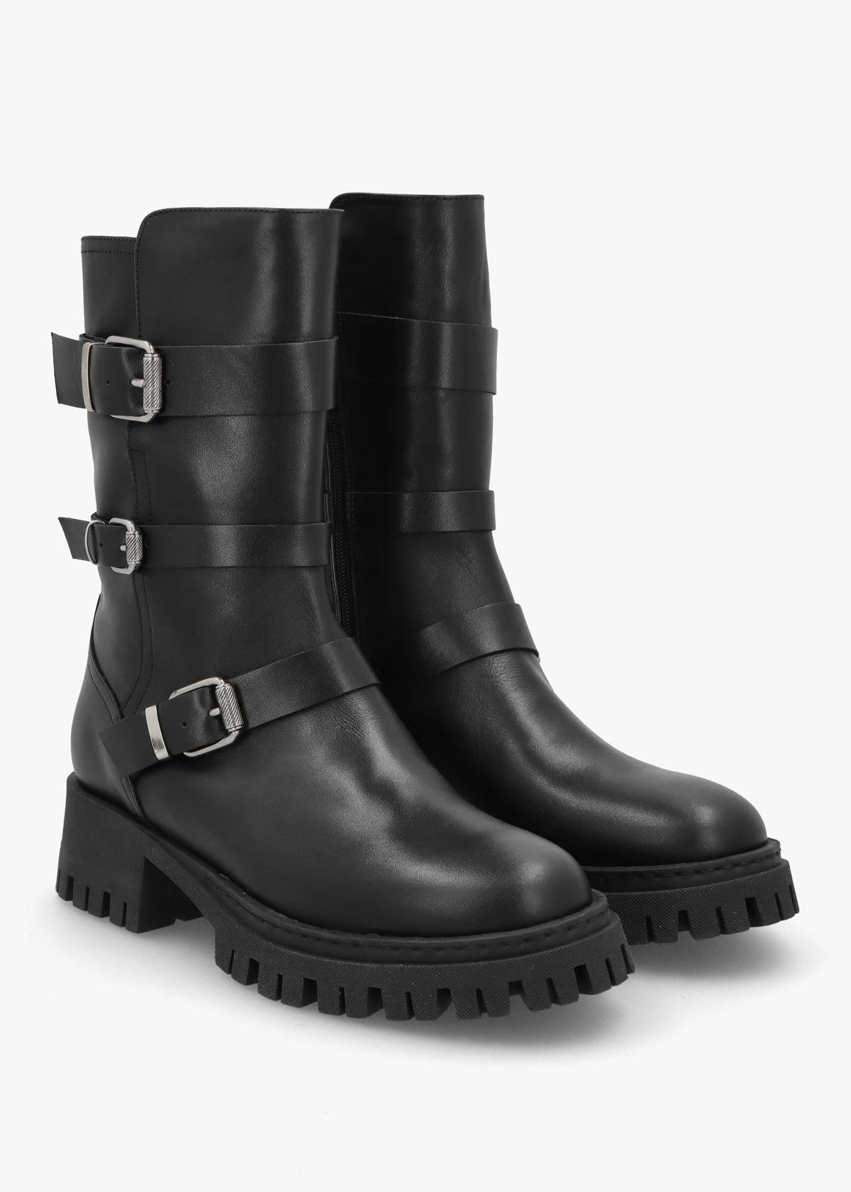 Niker Black Leather Tall Biker Boots