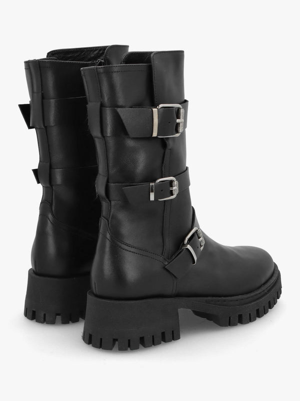 Niker Black Leather Tall Biker Boots