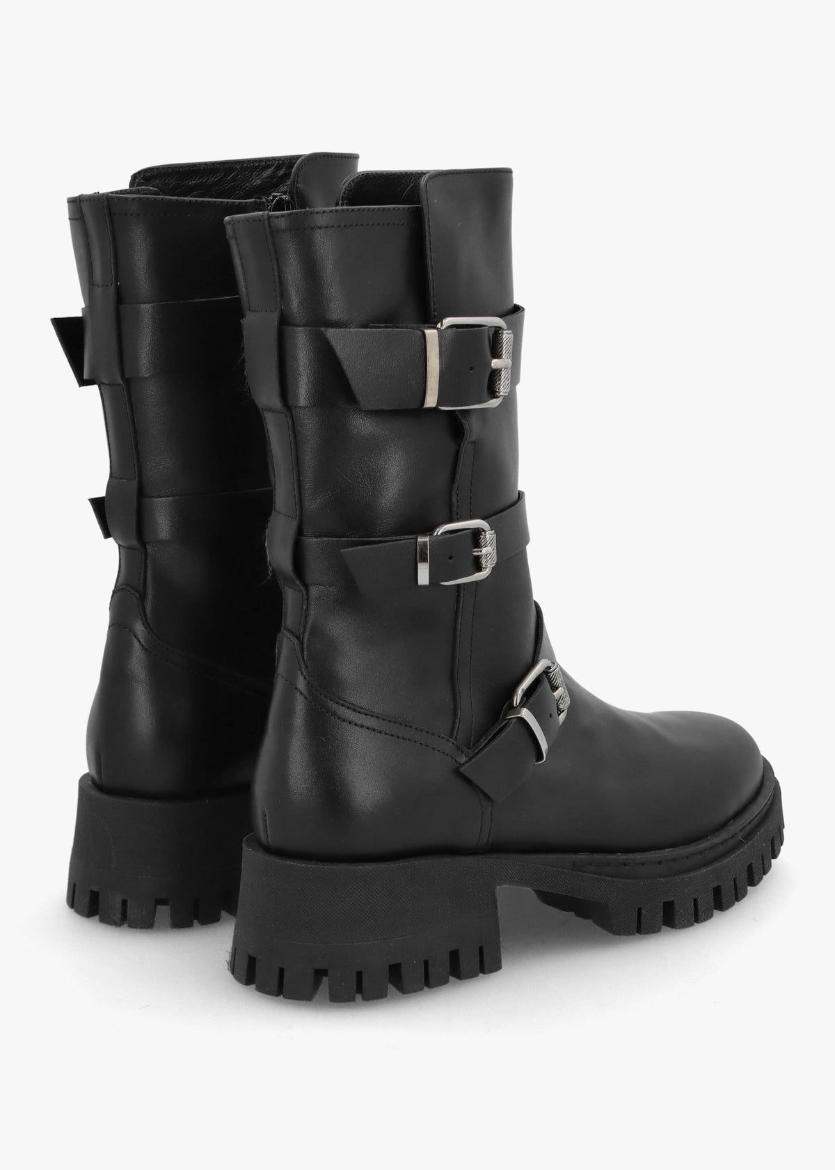 Niker Black Leather Tall Biker Boots