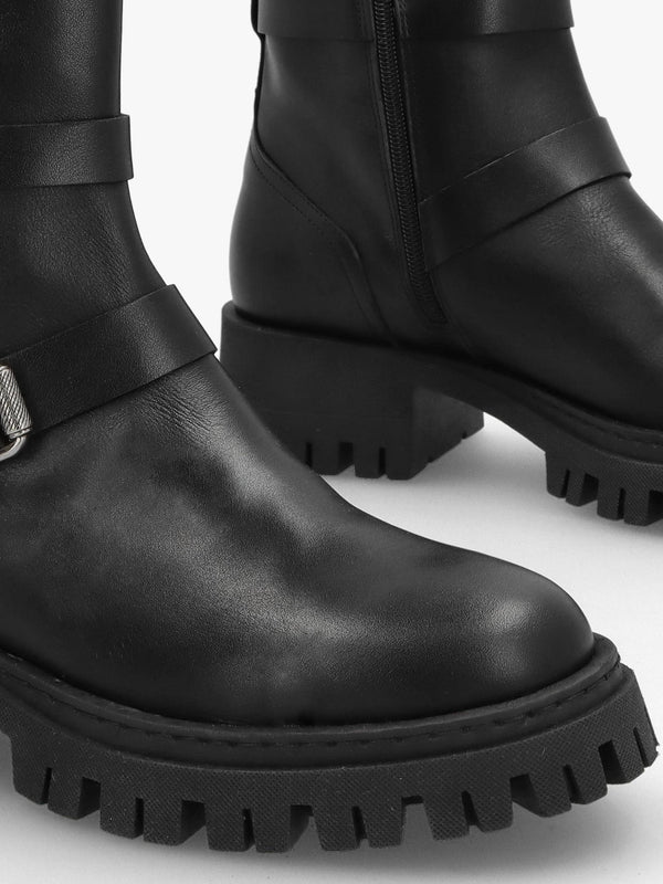 Niker Black Leather Tall Biker Boots