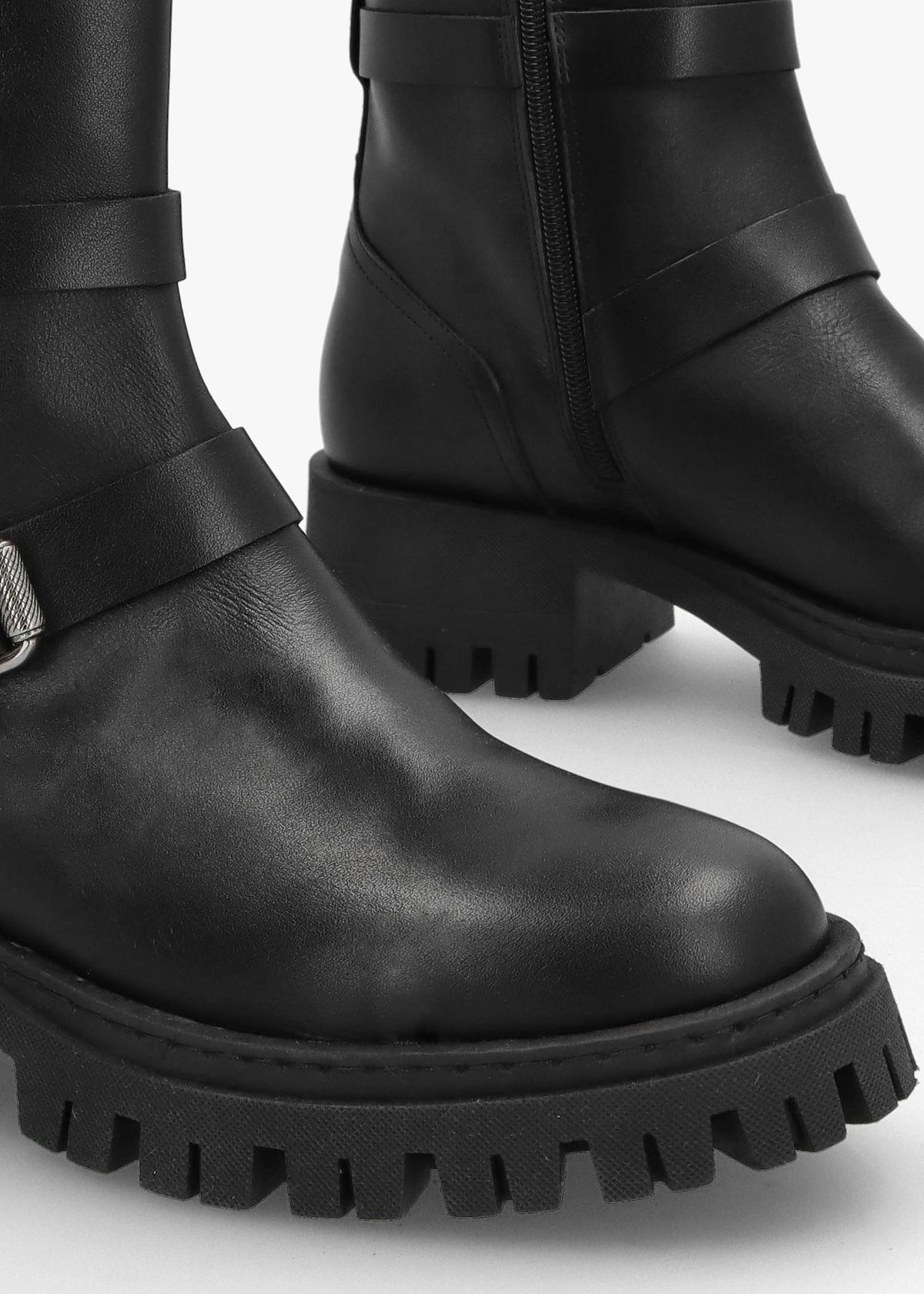 Niker Black Leather Tall Biker Boots