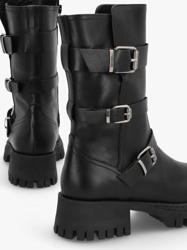 Niker Black Leather Tall Biker Boots