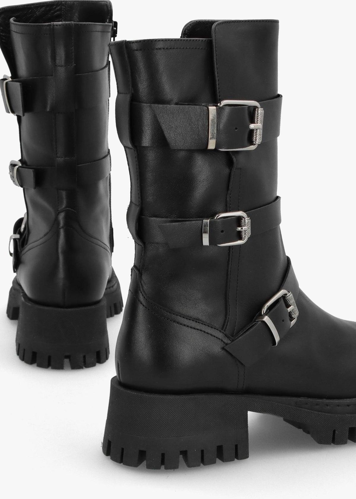 Niker Black Leather Tall Biker Boots
