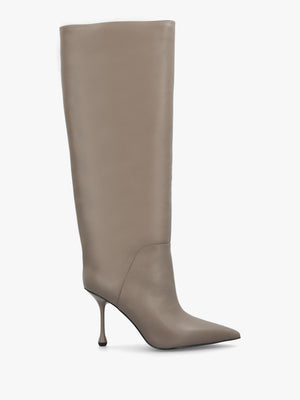 Elodie Taupe Leather Sculpted Heel Knee Boots