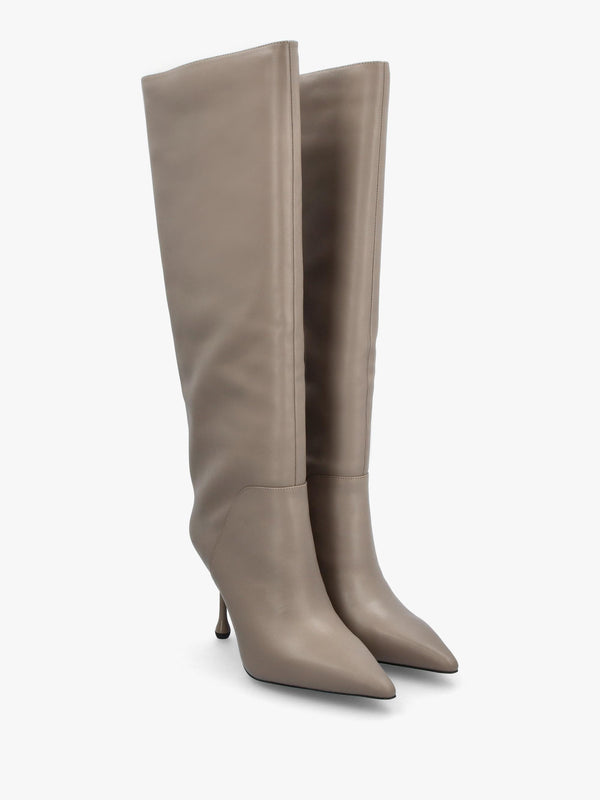 Elodie Taupe Leather Sculpted Heel Knee Boots