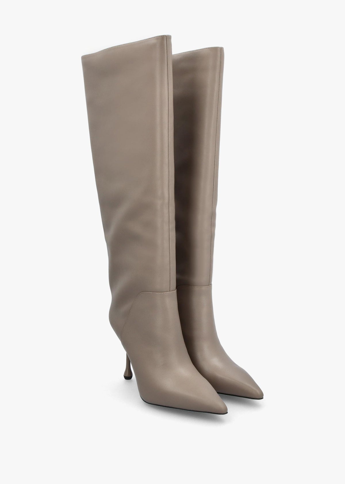 Elodie Taupe Leather Sculpted Heel Knee Boots