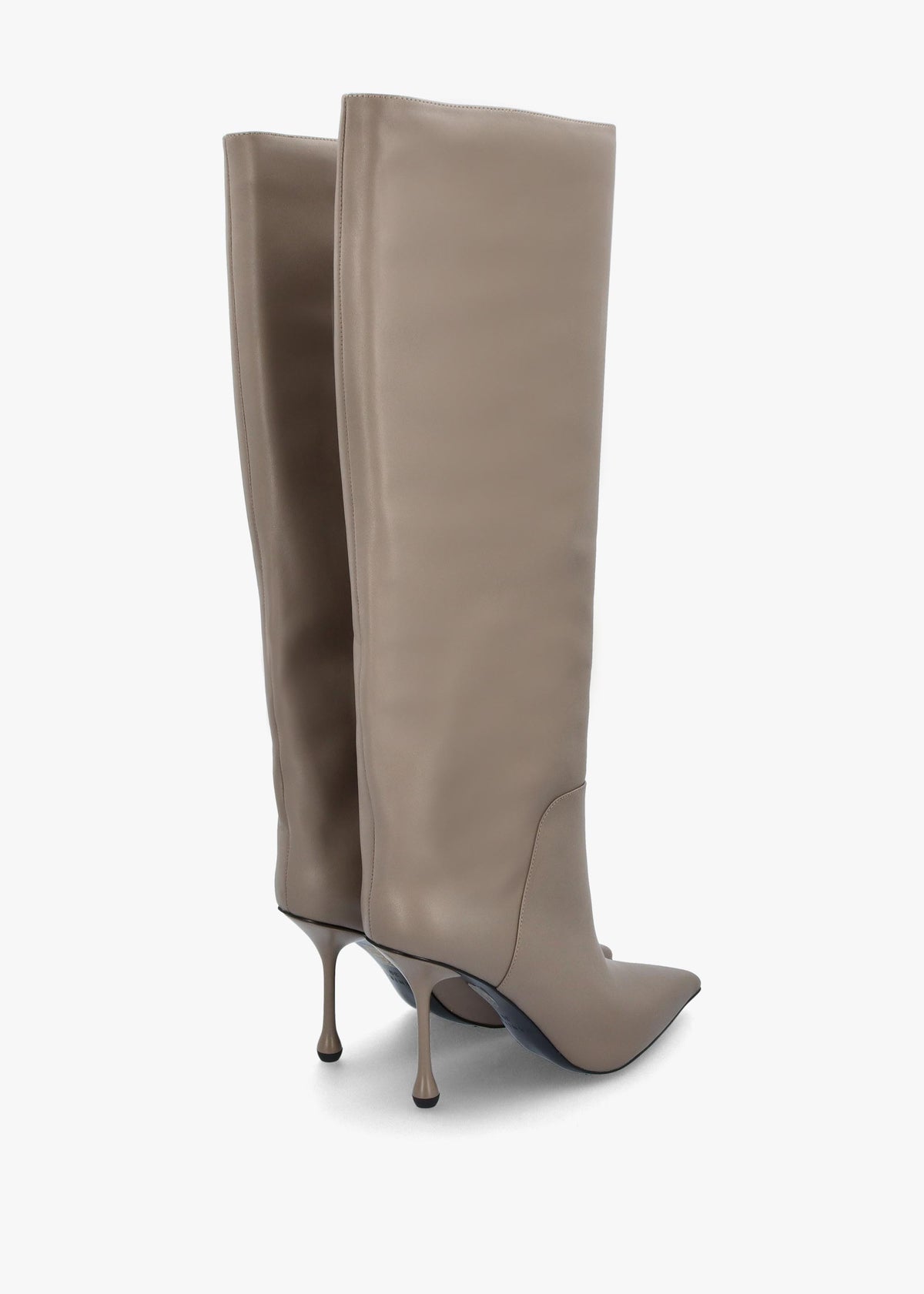 Elodie Taupe Leather Sculpted Heel Knee Boots