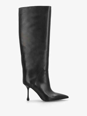 Elodie Black Leather Sculpted Heel Knee Boots