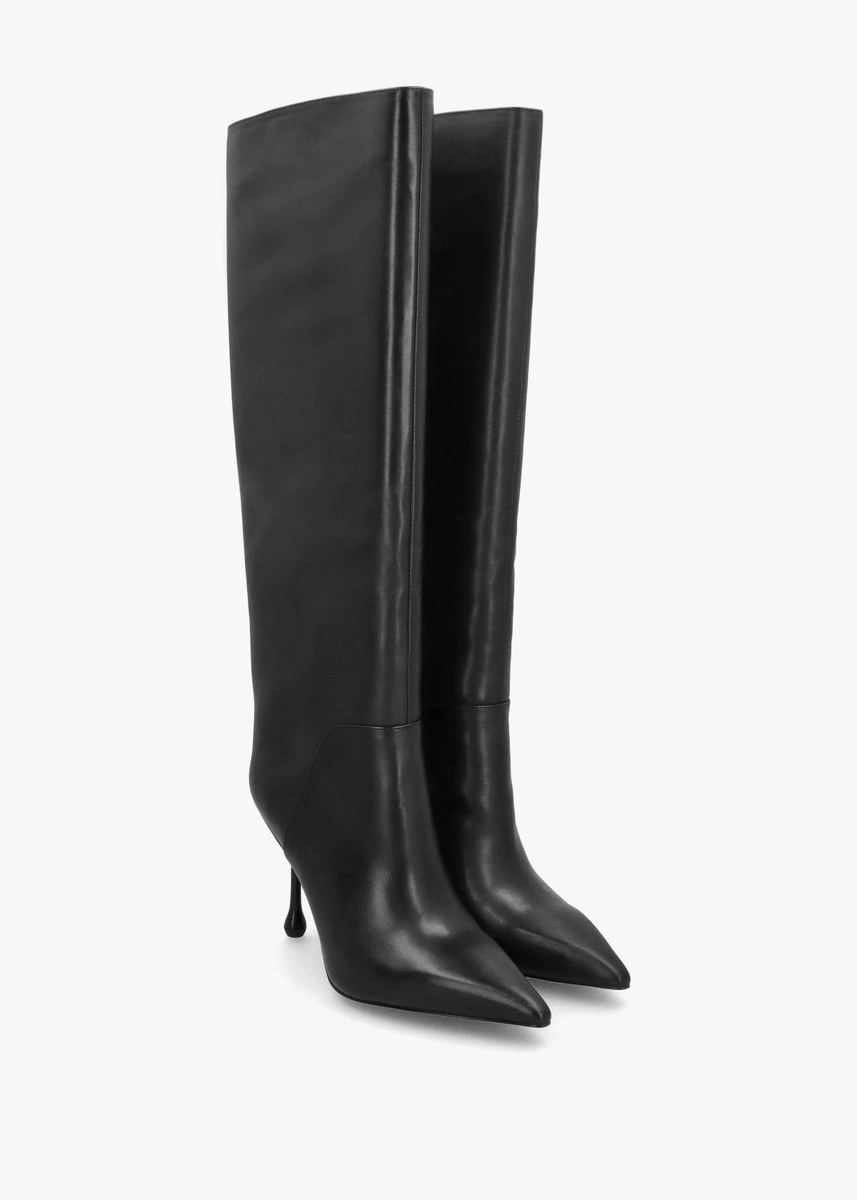Elodie Black Leather Sculpted Heel Knee Boots