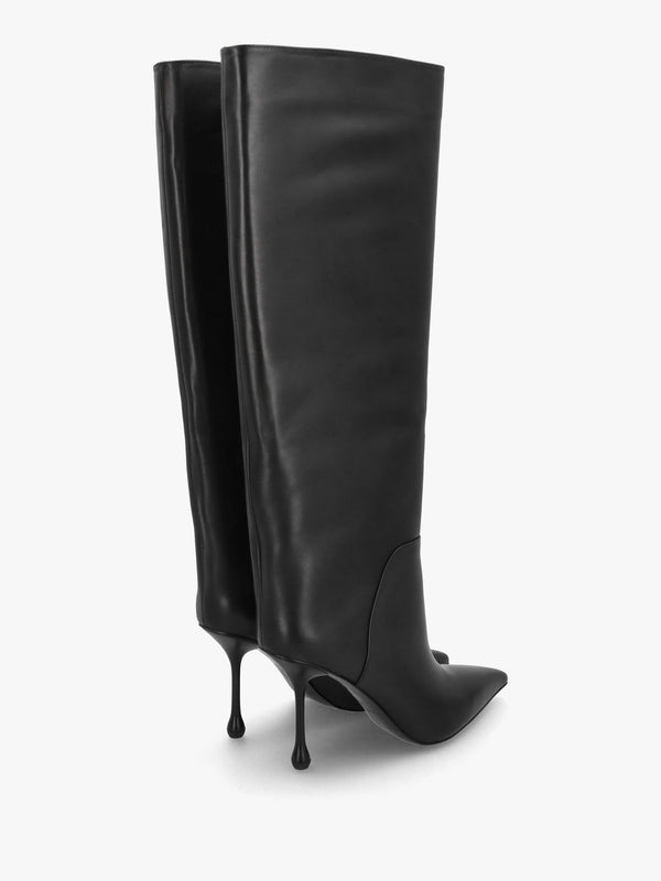 Elodie Black Leather Sculpted Heel Knee Boots