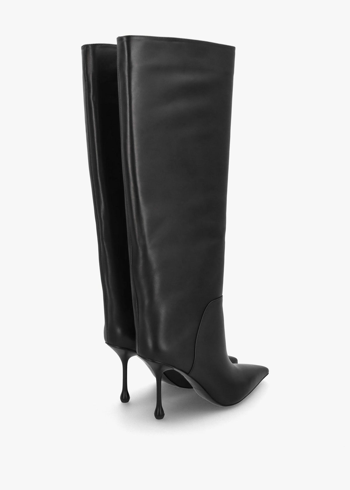 Elodie Black Leather Sculpted Heel Knee Boots