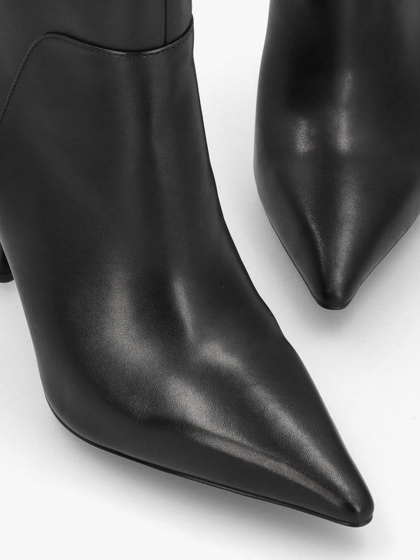 Elodie Black Leather Sculpted Heel Knee Boots