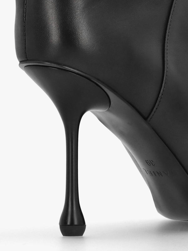 Elodie Black Leather Sculpted Heel Knee Boots
