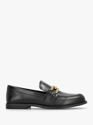 Elinkie Black Leather Metal Link Loafers