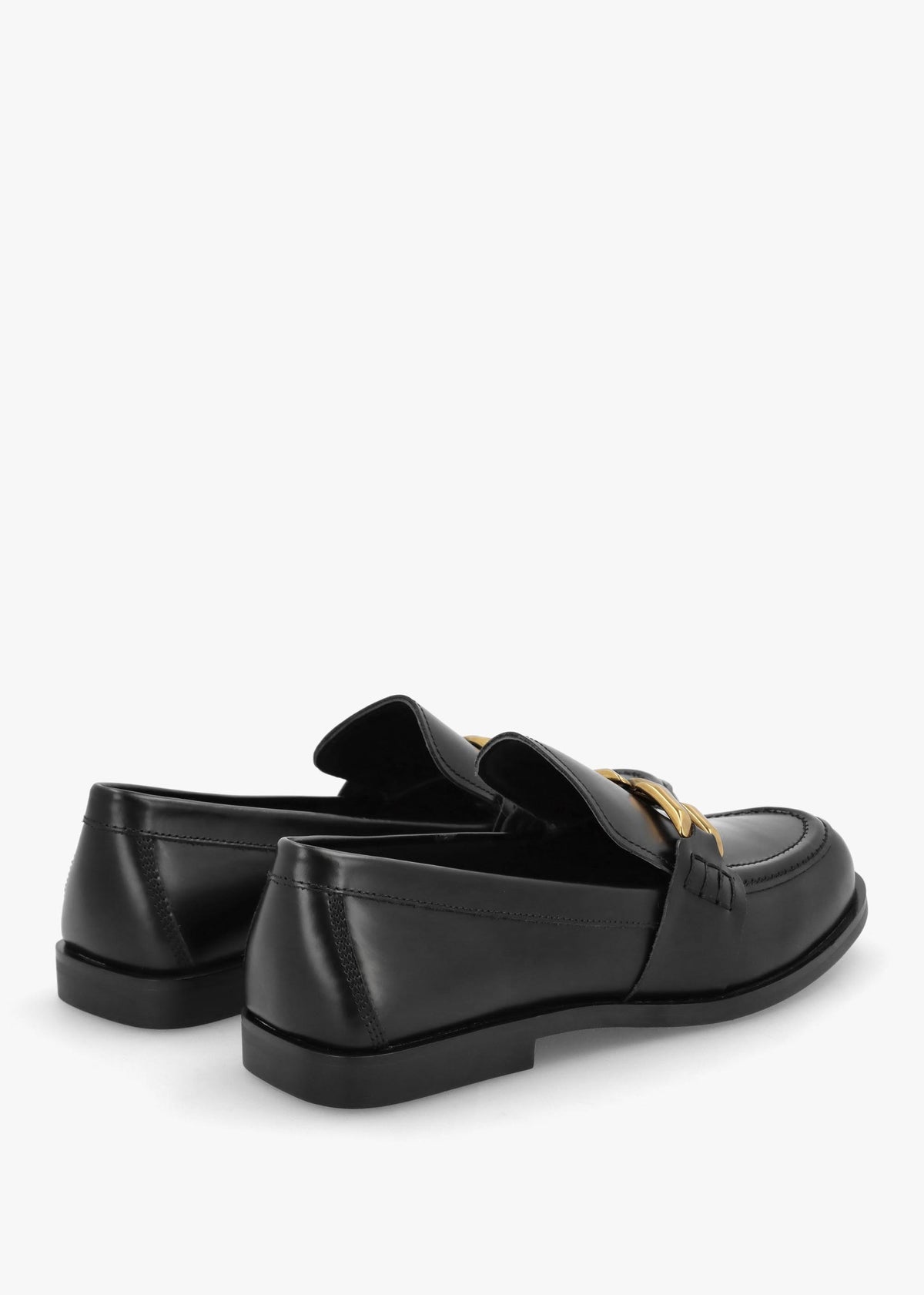 Elinkie Black Leather Metal Link Loafers