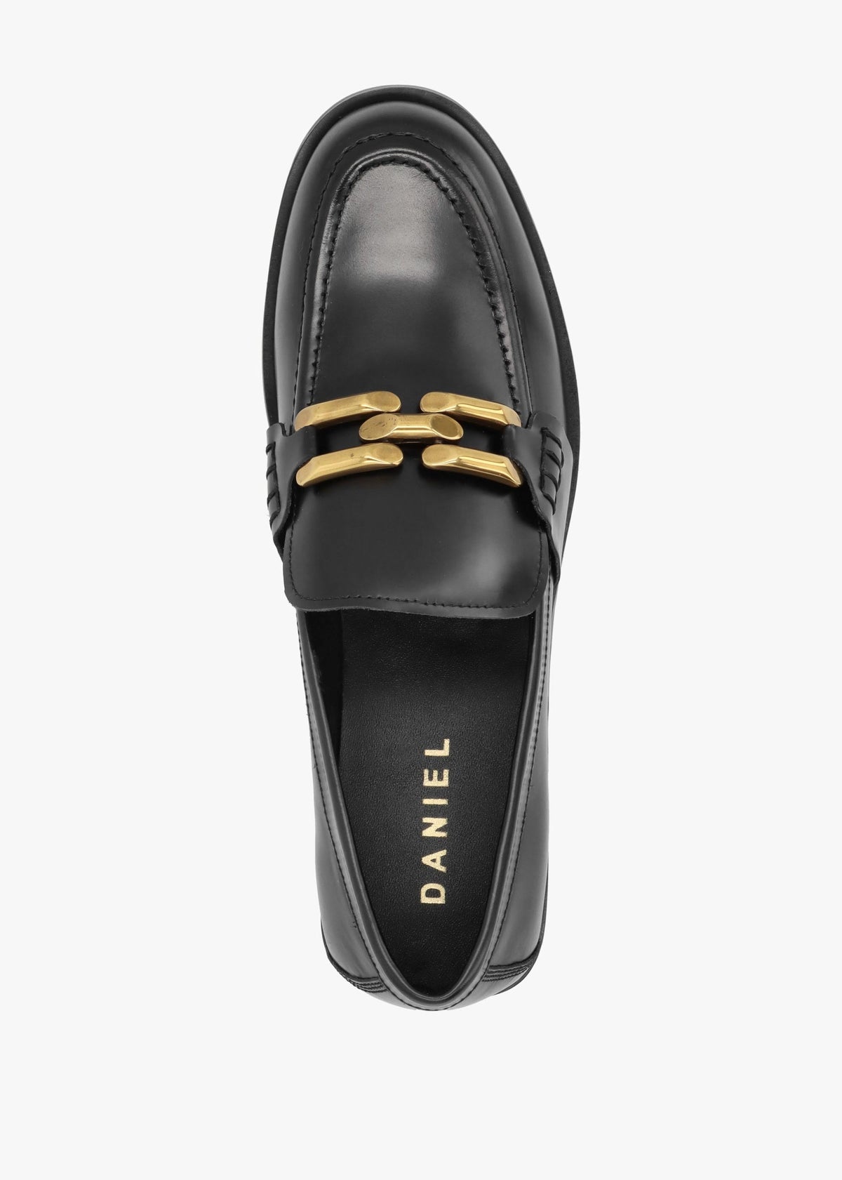 Elinkie Black Leather Metal Link Loafers