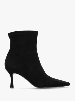 Elenora Black Suede Shaped Heel Sock Boots