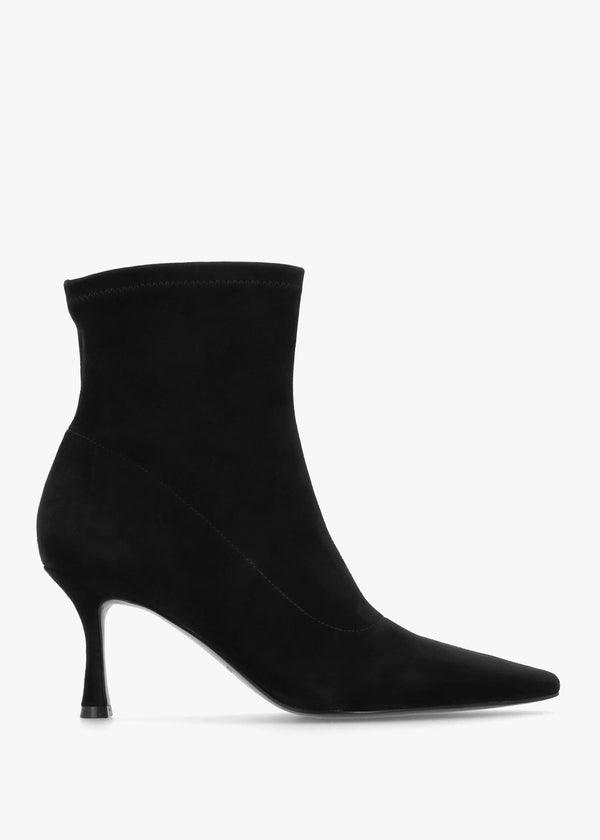 Elenora Black Suede Shaped Heel Sock Boots