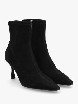 Elenora Black Suede Shaped Heel Sock Boots