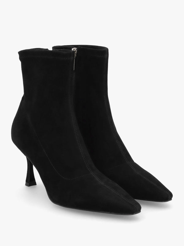 Elenora Black Suede Shaped Heel Sock Boots