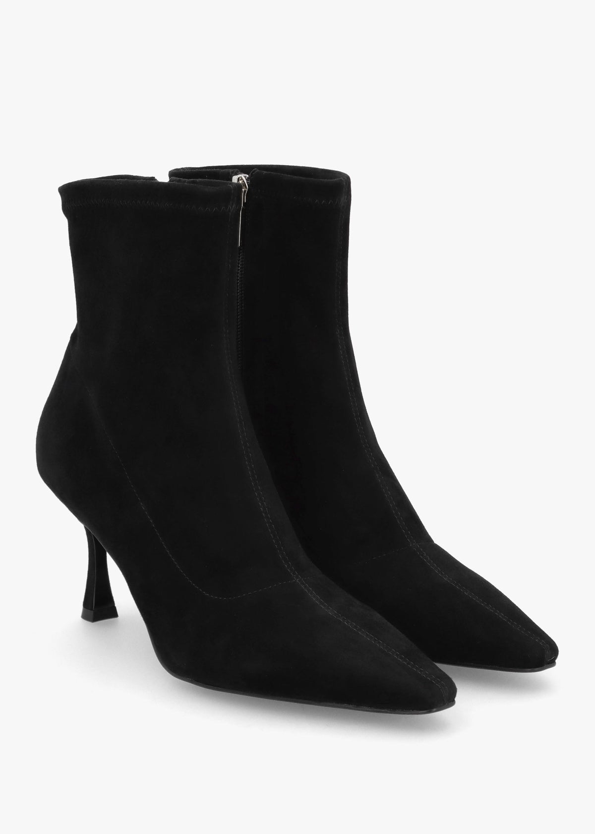 Elenora Black Suede Shaped Heel Sock Boots