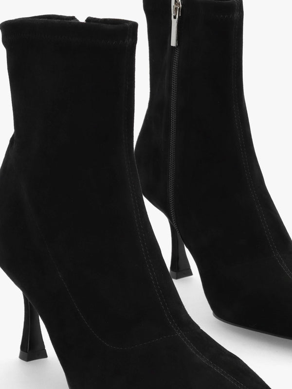 Elenora Black Suede Shaped Heel Sock Boots
