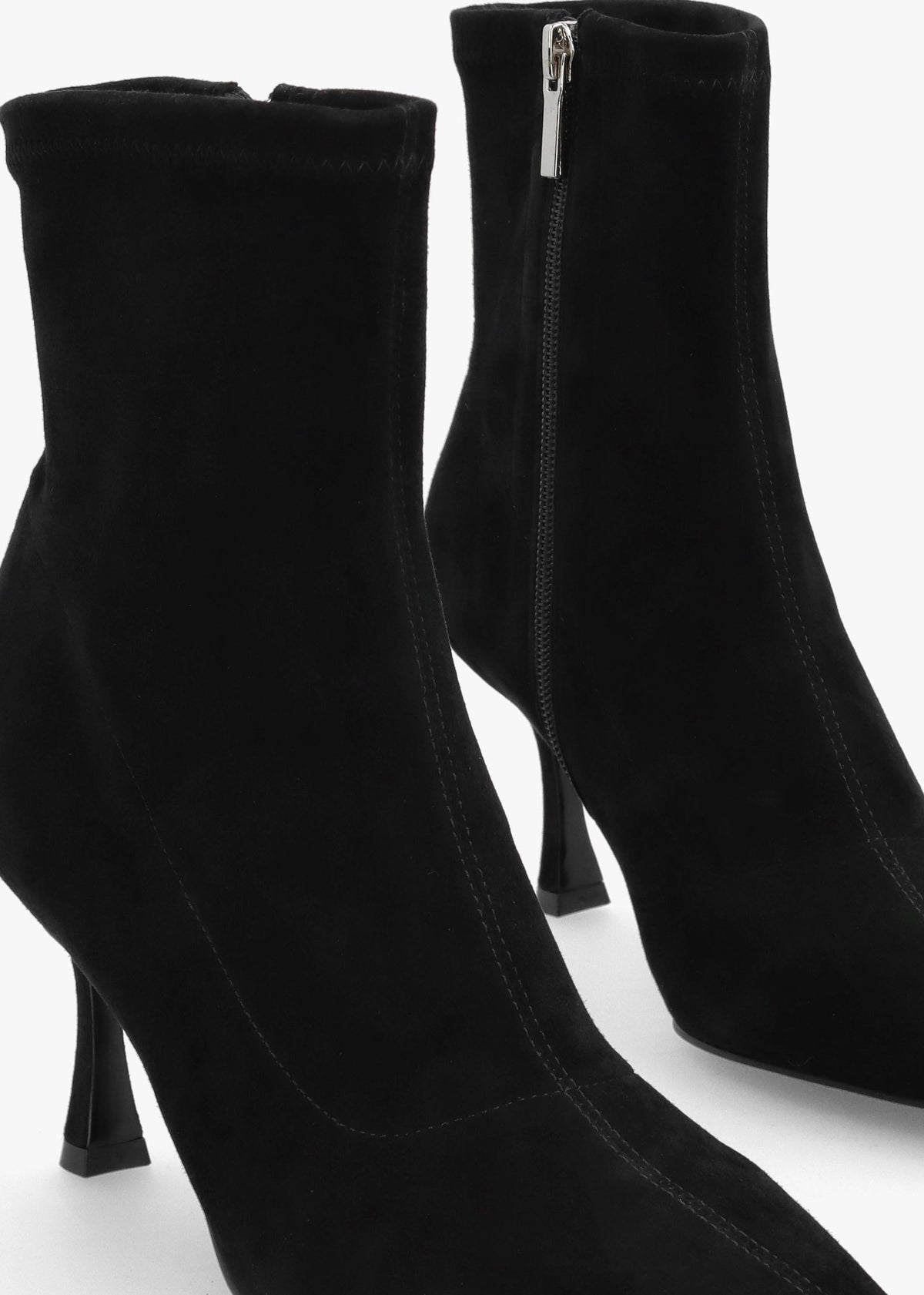 Elenora Black Suede Shaped Heel Sock Boots