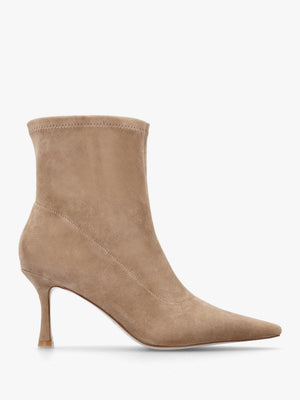 Elenora Beige Suede Shaped Heel Sock Boots