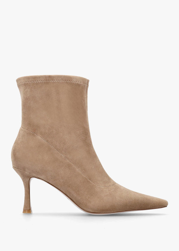 Elenora Beige Suede Shaped Heel Sock Boots