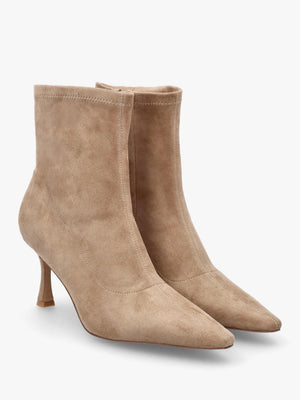 Elenora Beige Suede Shaped Heel Sock Boots
