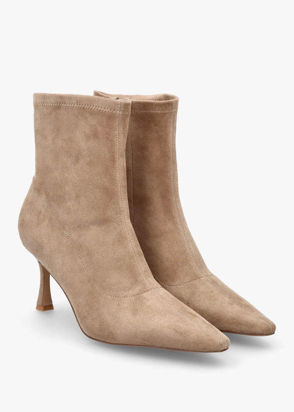 Elenora Beige Suede Shaped Heel Sock Boots
