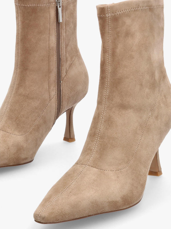 Elenora Beige Suede Shaped Heel Sock Boots