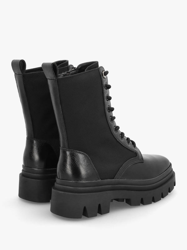 Emily Black Leather & Textile Biker Boots