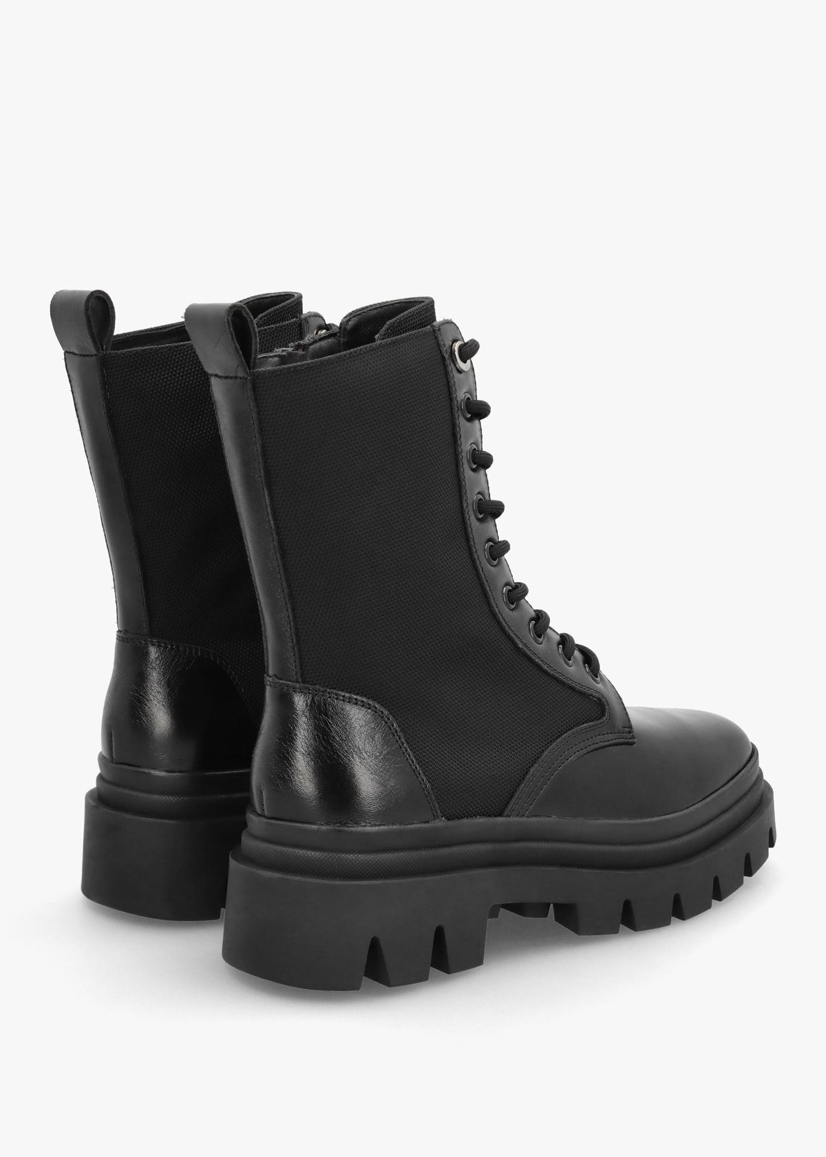 Emily Black Leather & Textile Biker Boots