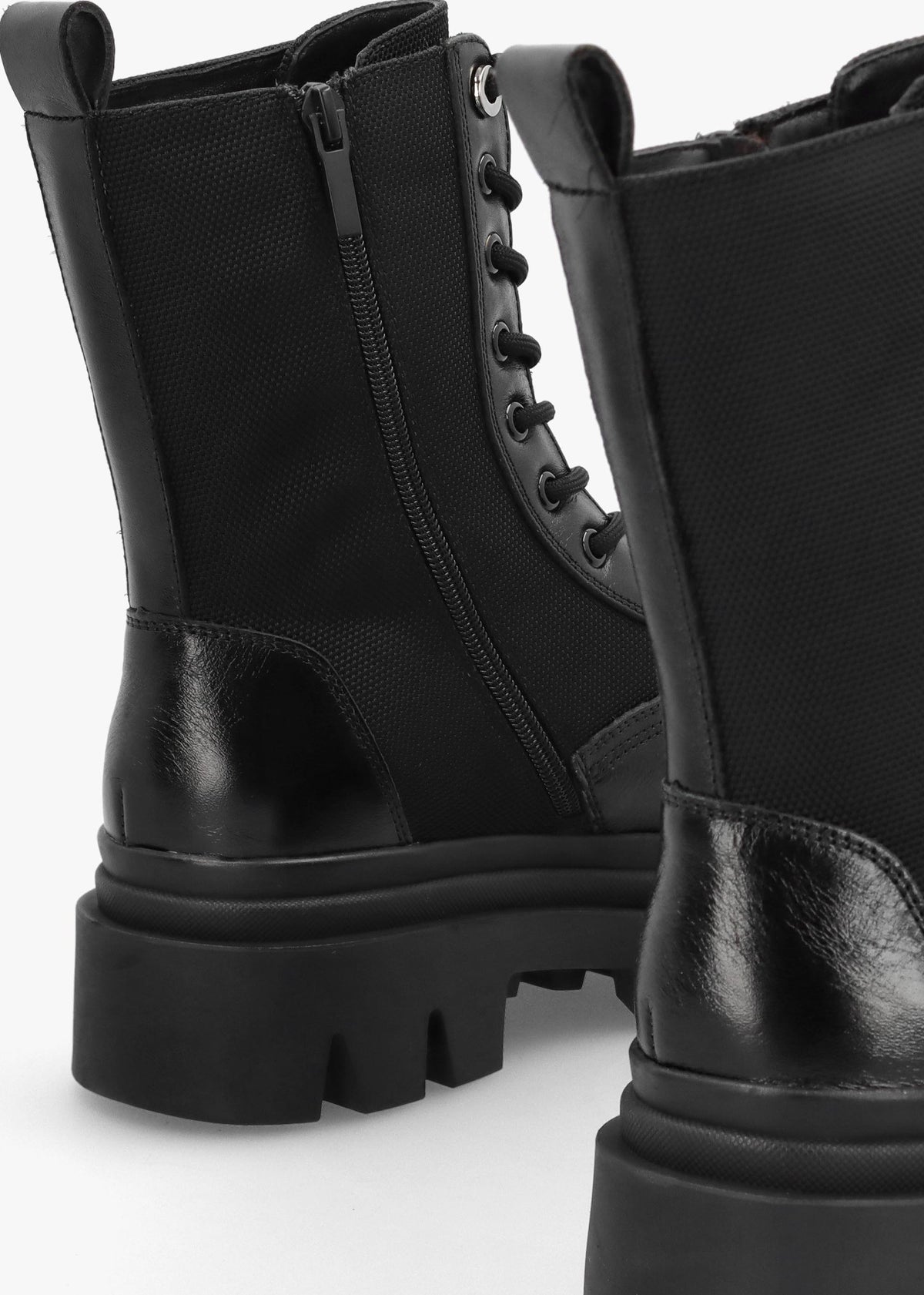 Emily Black Leather & Textile Biker Boots