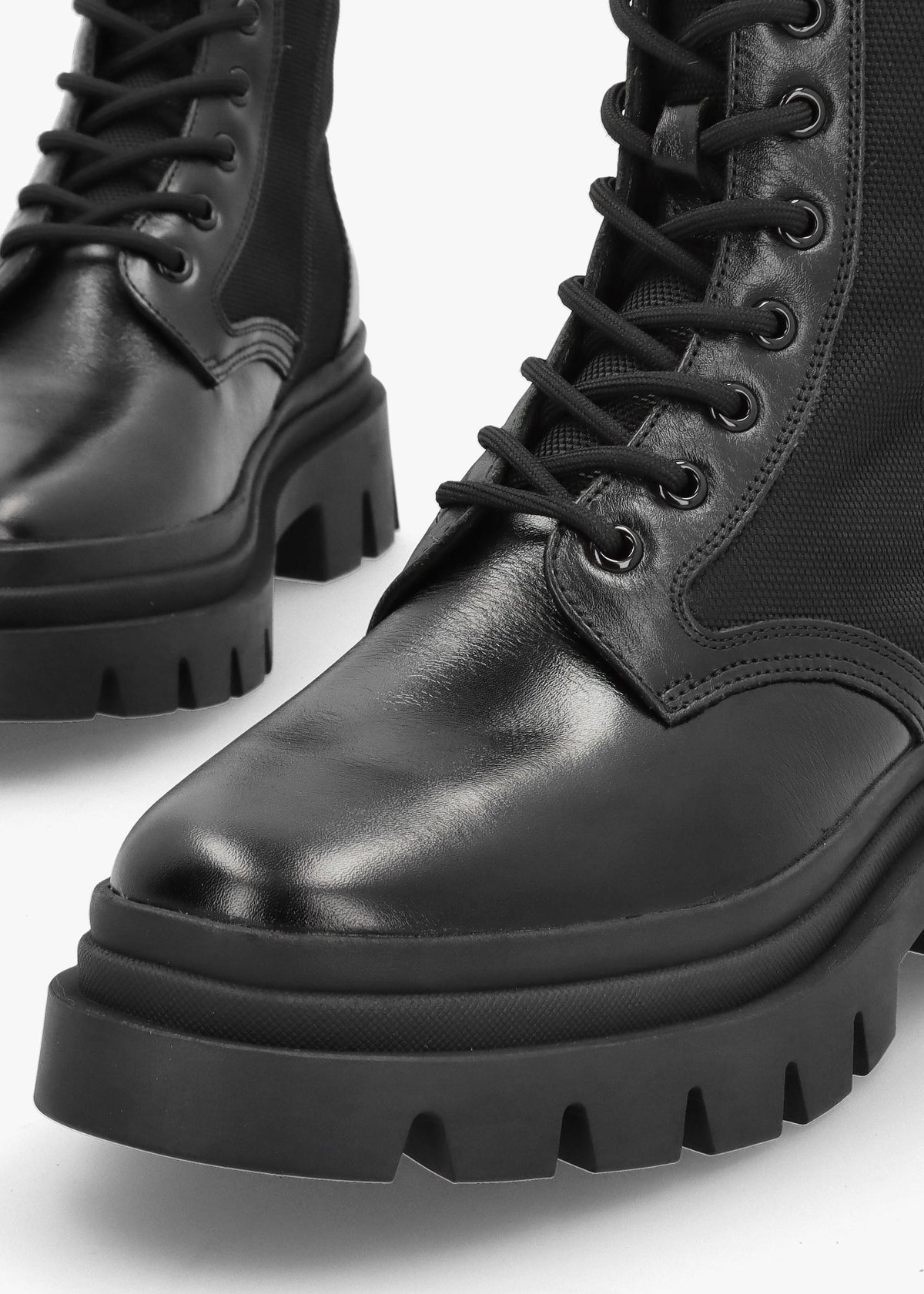 Emily Black Leather & Textile Biker Boots