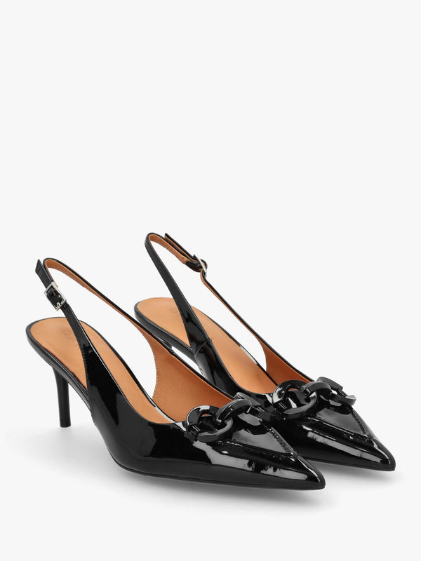 Eppie Black Patent Leather Mid Heel Sling Back Shoes